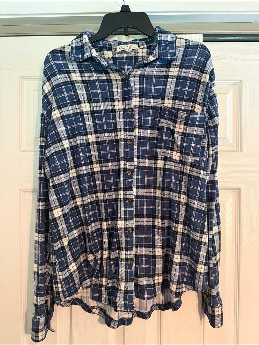 Blue Plaid Button-Down Shirt for Women - Relaxed Fit